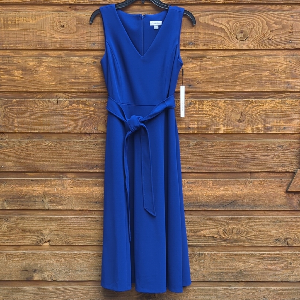 Calvin Klein Blue Sleeveless V-Neck Midi Dress